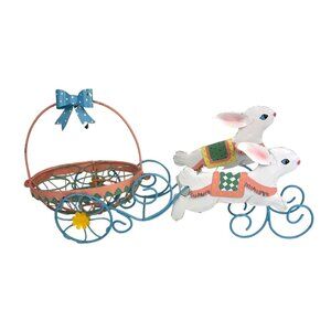 Wire Basket Bunny Carriage Egg Holder Easter Spring Metal Decoration, READ
